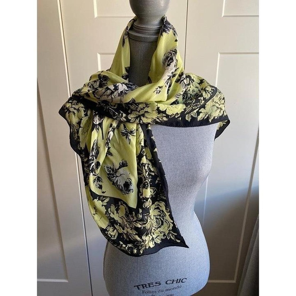 Echo Silky Scarf Square 33" x 33" Yellow Black Gray Quiet Lux Gossip